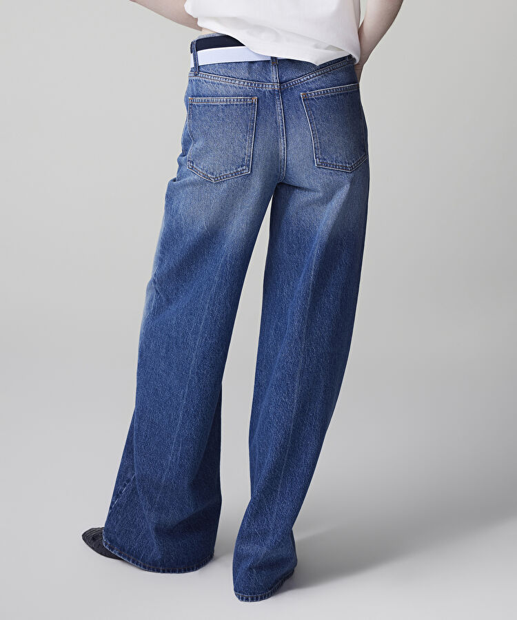 Kontrast bel wide leg jean pantolon - IS1260018022AC7 - Koyu İndigo Jean Pantolon
