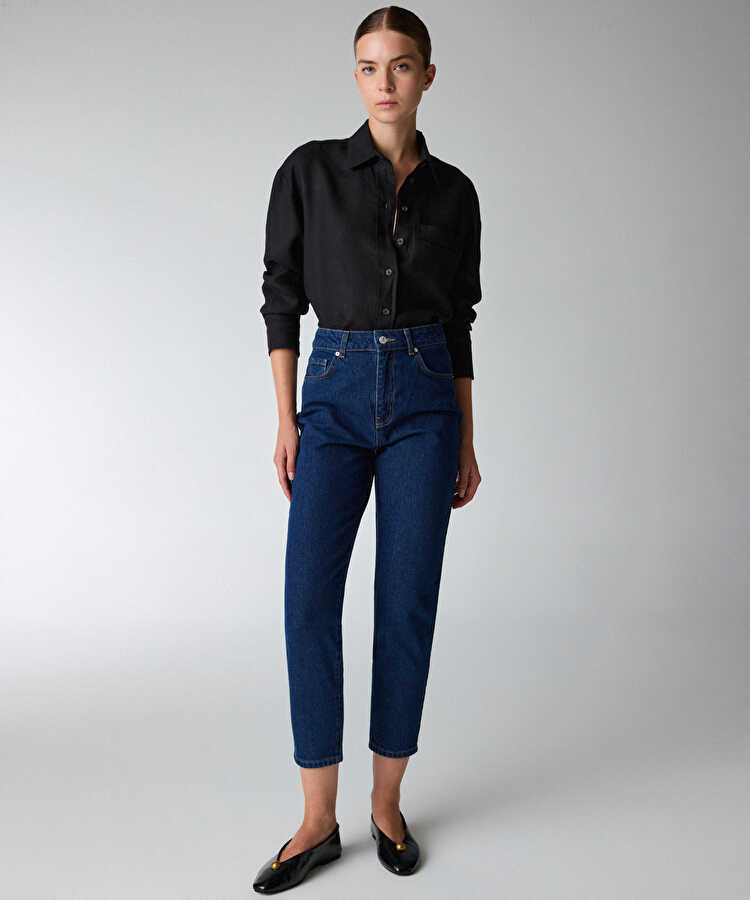 Mom fit jean pantolon - IS1260018086AC7 - Koyu İndigo Jean Pantolon