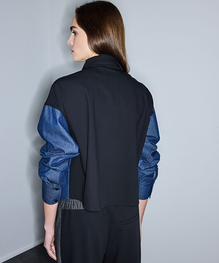 Denim mix colorblock gömlek - IS1260025148001 - Siyah Gömlek