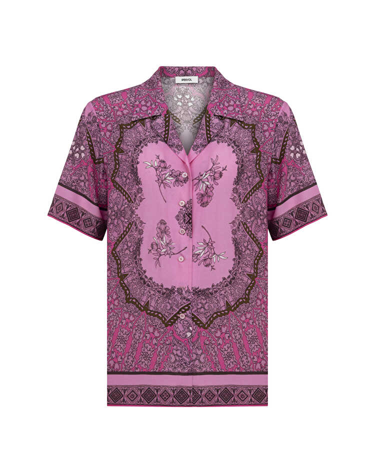 Görsel baskılı viskoz gömlek - IS1260025213033 - Pembe Gömlek