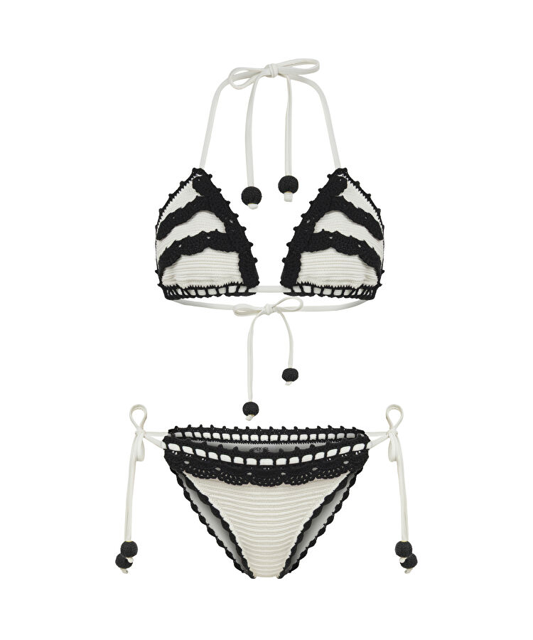 Kroşe üçgen bikini seti - IS1260038005018 - Ekru Bikini