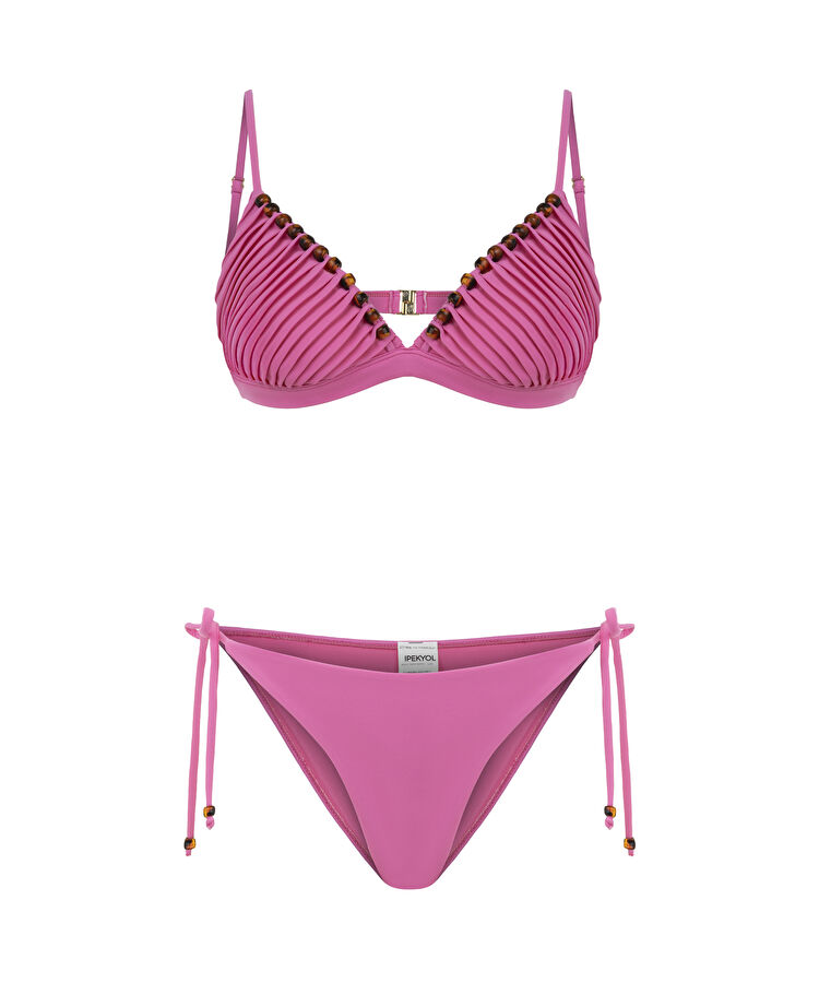 Boncuk aksesuarlı bikini seti - IS1260038013033 - Pembe Bikini