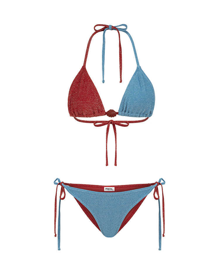 Colorblock lurex bikini seti - IS1260038015DE4 - Yanık Turuncu Bikini