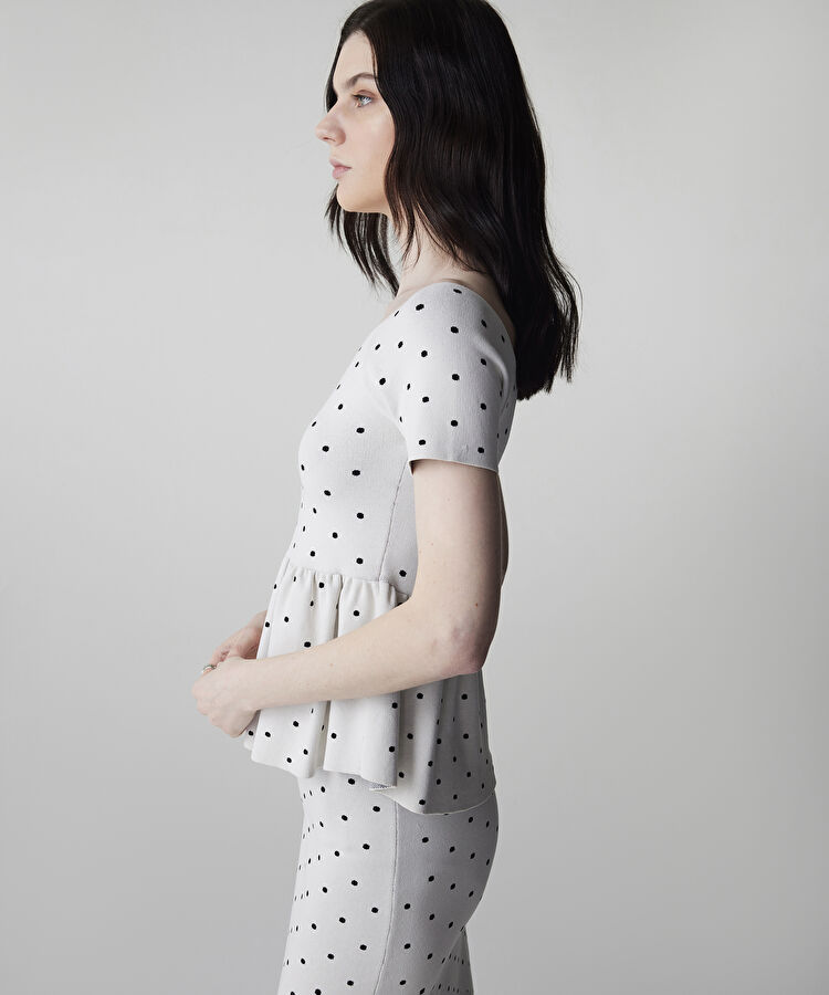 Puantiye desen peplum triko - IS1260050031018 - Ekru Triko