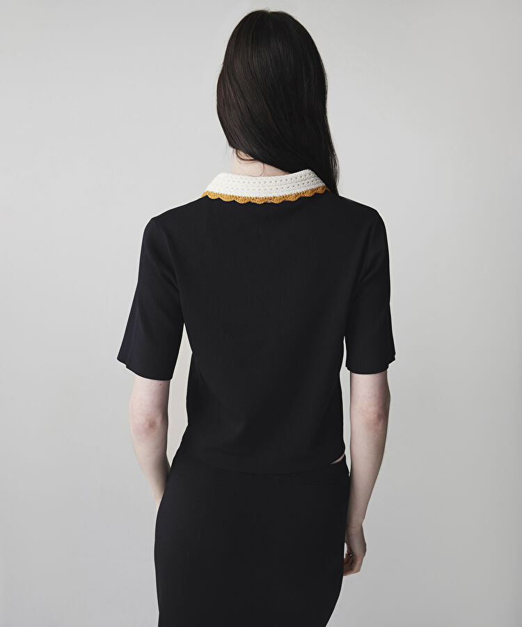 Kontrast yaka colorblock triko - IS1260050039001 - Siyah Triko