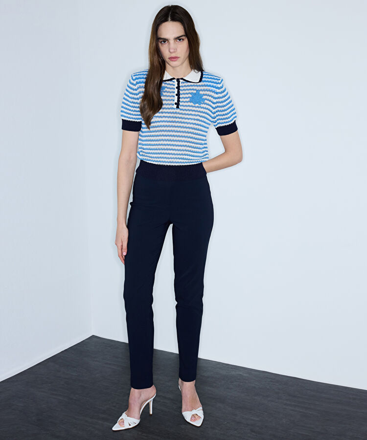 Ajurlu kroşe aplikeli triko - IS1260050112028 - Açık Mavi Triko