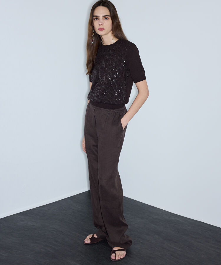 Payetli triko - IS1260050116074 - Kahverengi Triko