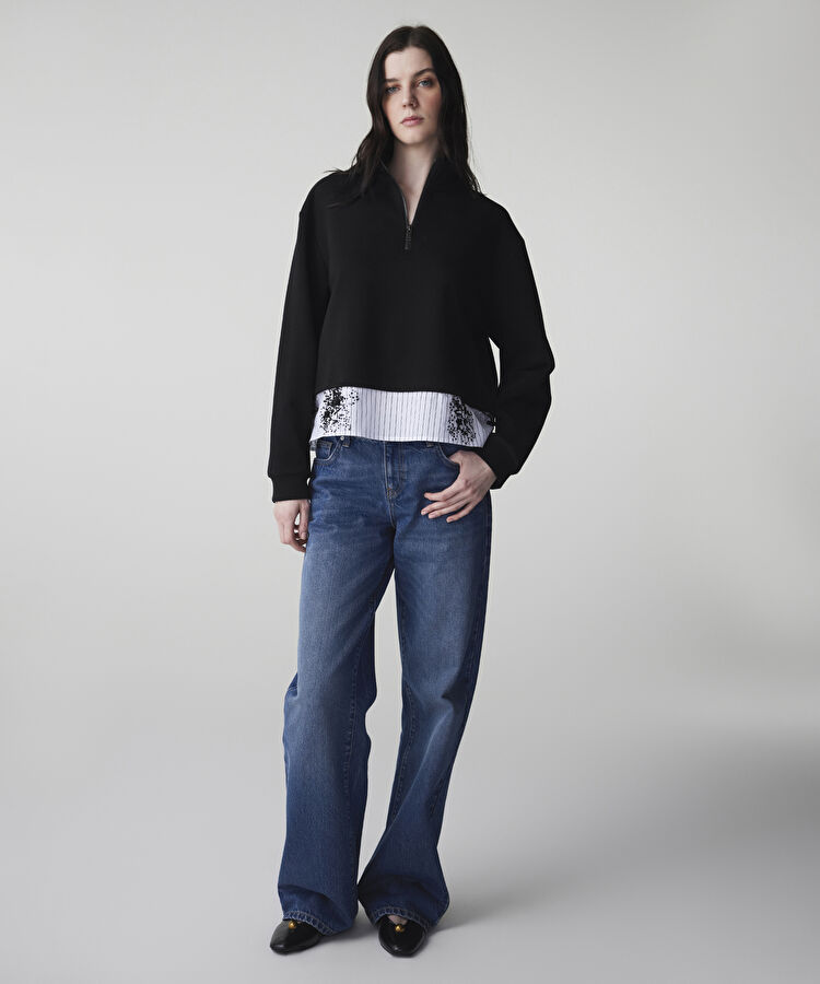 Çift parça görünüm sweatshirt - IS1260091014001 - Siyah Sweatshırt