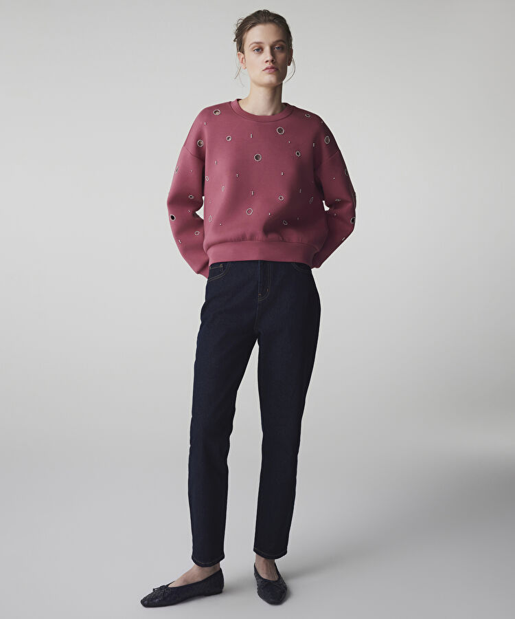 Strass taşlı cutout sweatshirt - IS1260091021026 - Gülkurusu Sweatshırt