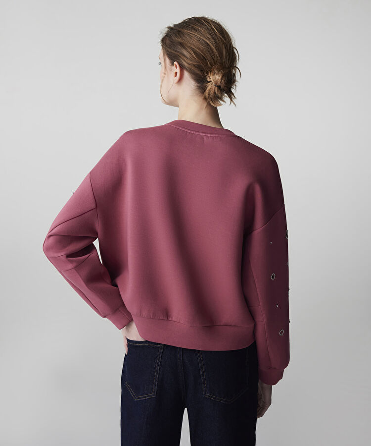 Strass taşlı cutout sweatshirt - IS1260091021026 - Gülkurusu Sweatshırt
