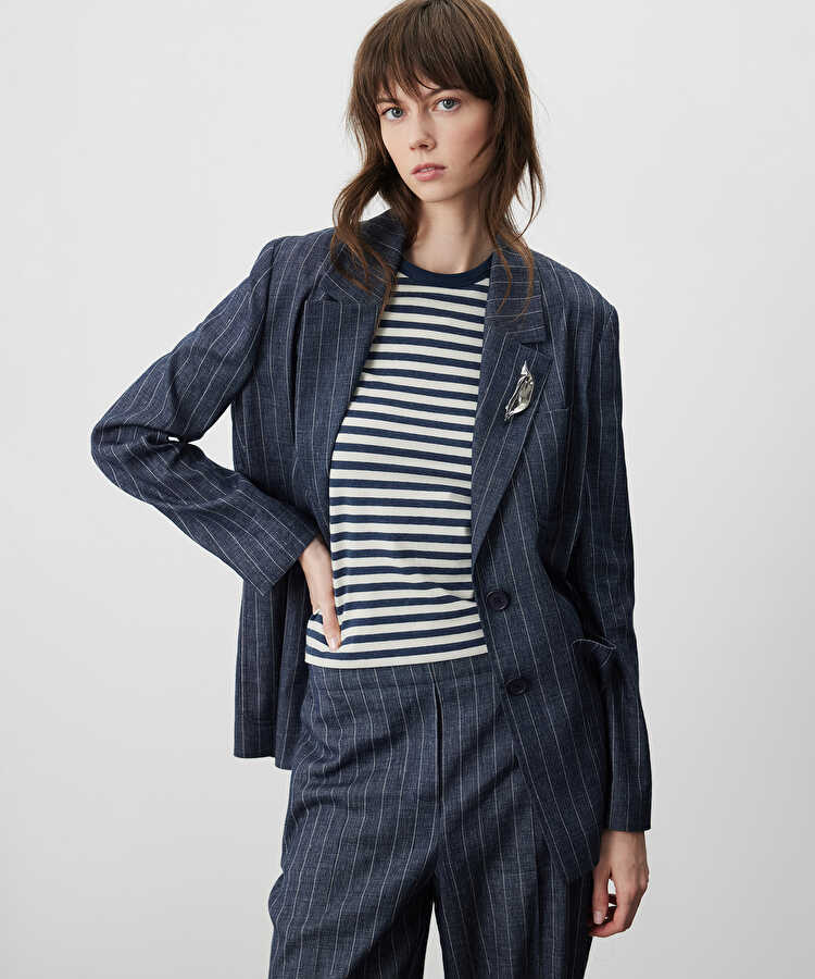Çizgili vatkalı blazer - IS1260106005015 - Lacivert Blazer