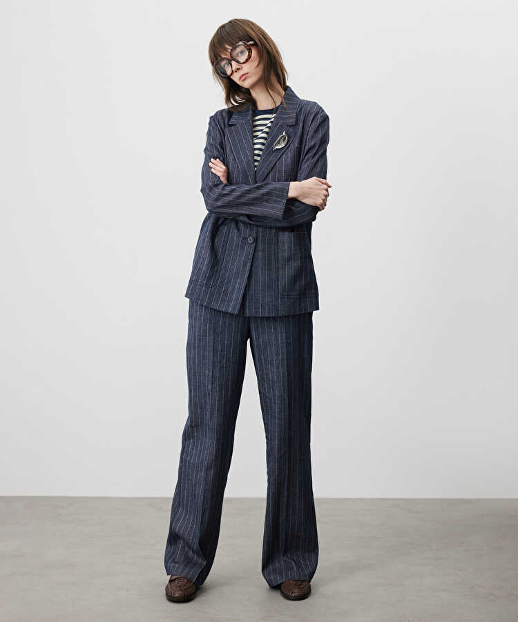 Çizgili vatkalı blazer - IS1260106005015 - Lacivert Blazer