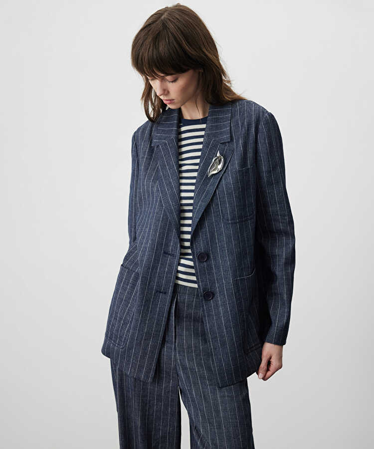 Çizgili vatkalı blazer - IS1260106005015 - Lacivert Blazer