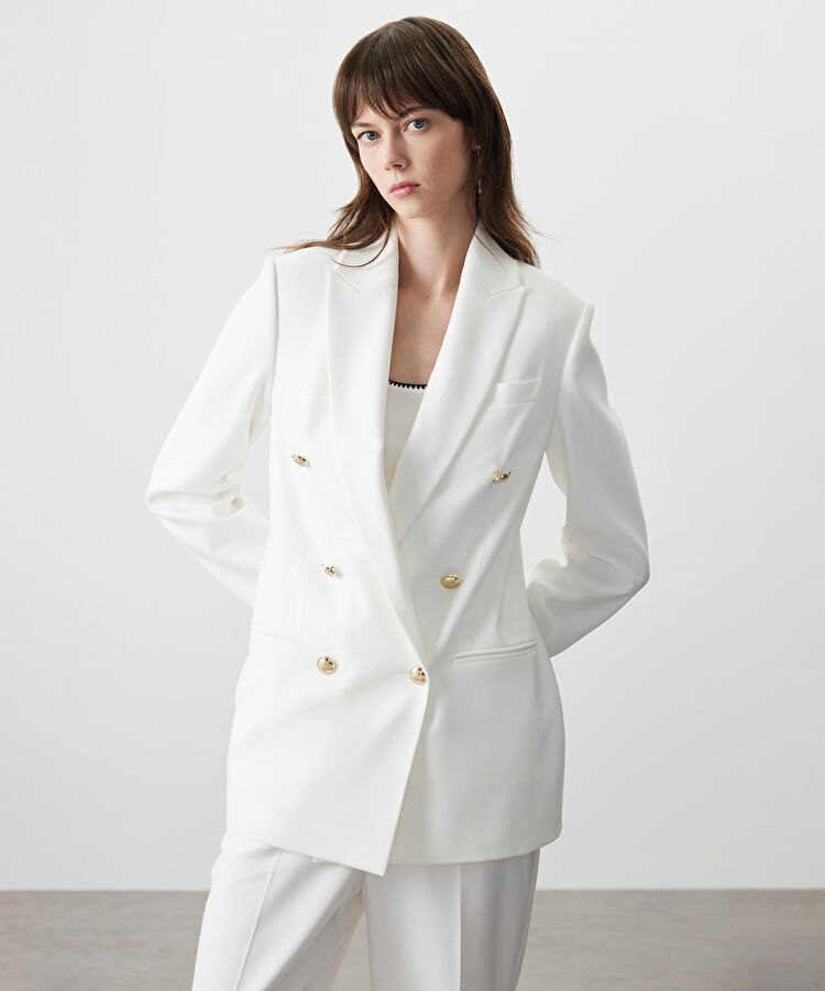 Vatkalı kruvaze blazer  - IS1260106008096 - Kırık Beyaz Blazer