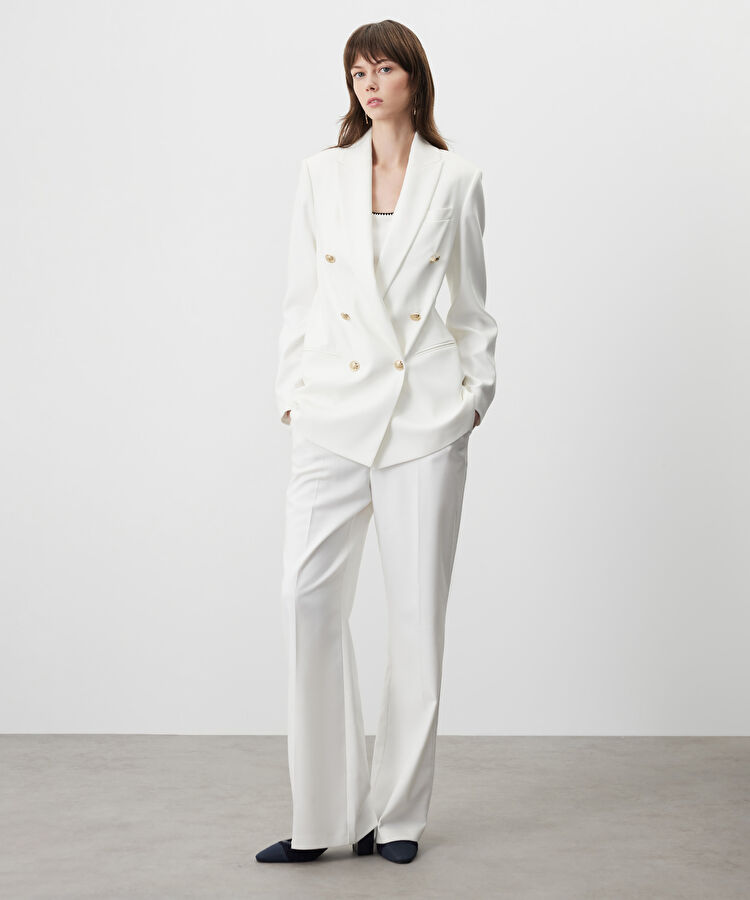 Vatkalı kruvaze blazer  - IS1260106008096 - Kırık Beyaz Blazer