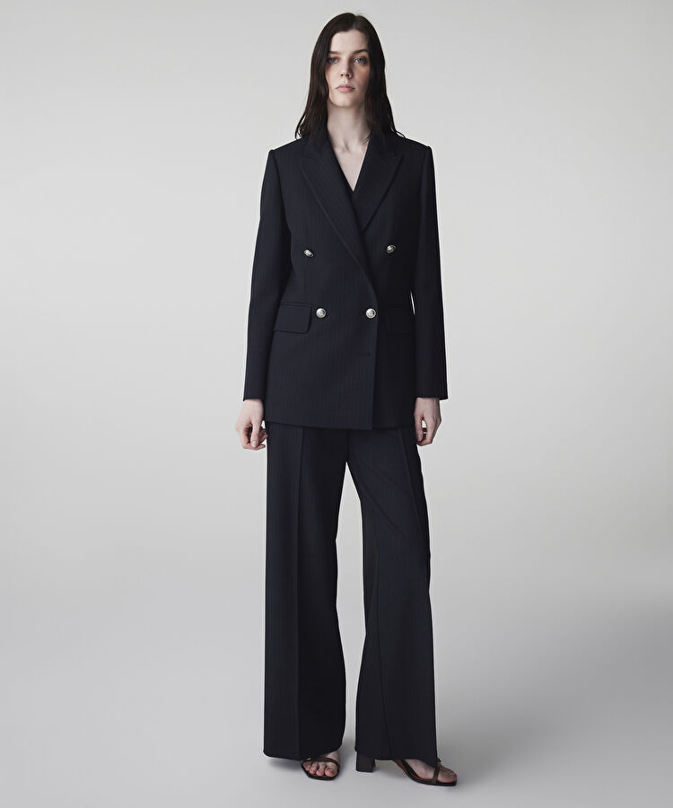 Çizgi desen metal düğmeli blazer - IS1260106009015 - Lacivert Blazer