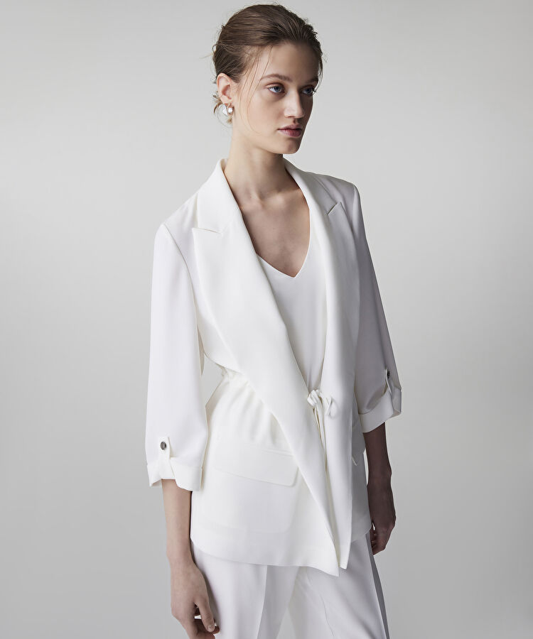 Belden bağlamalı blazer - IS1260106026018 - Ekru Blazer