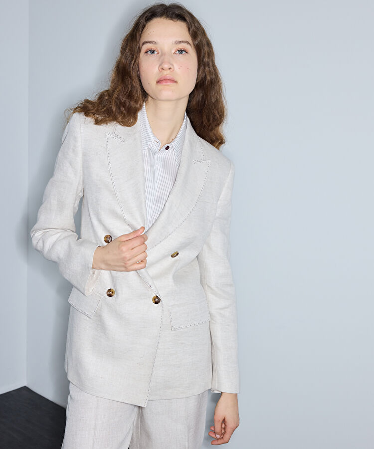 Vatkalı keten blazer - IS1260106029030 - Taş Blazer