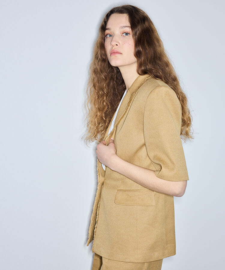 Püskül şeritli blazer - IS1260106031AD4 - Açık Natürel Blazer