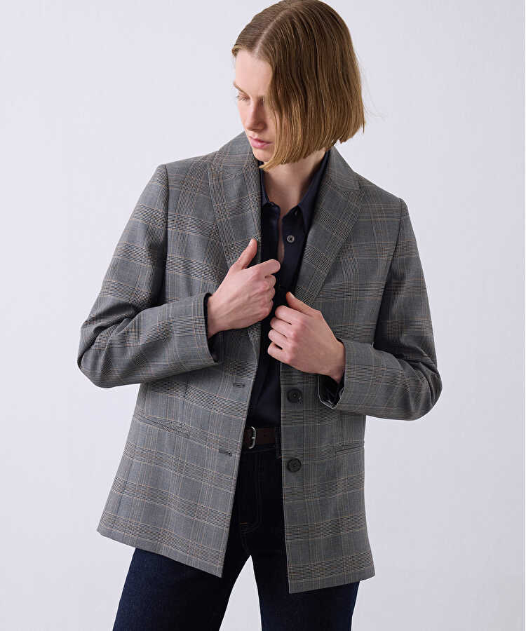 Ekose desen fleto cepli blazer - IS1260106071005 - Gri Blazer