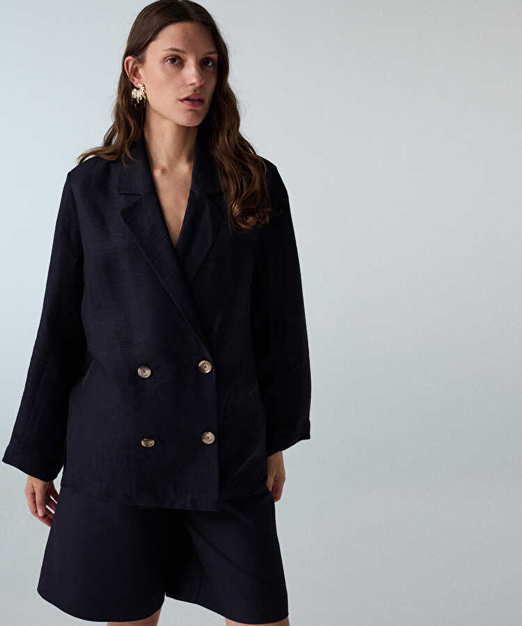 Kruvaze astarsız blazer - IS1260106076015 - Lacivert Blazer