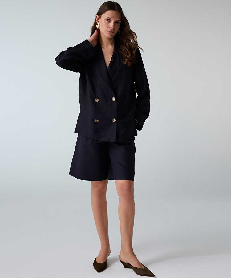 Kruvaze astarsız blazer - IS1260106076015 - Lacivert Blazer