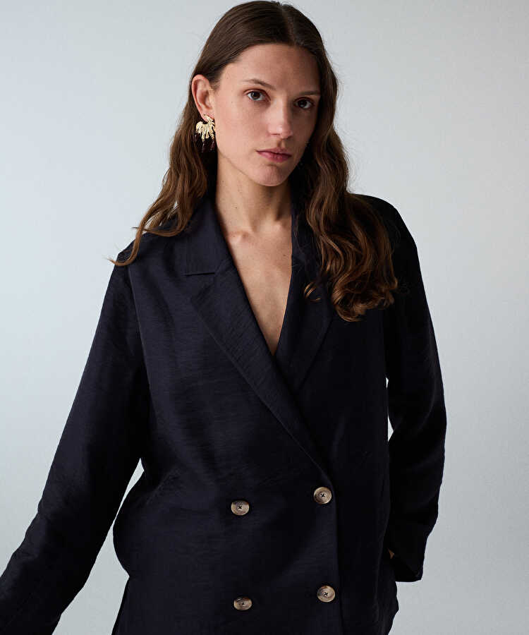 Kruvaze astarsız blazer - IS1260106076015 - Lacivert Blazer