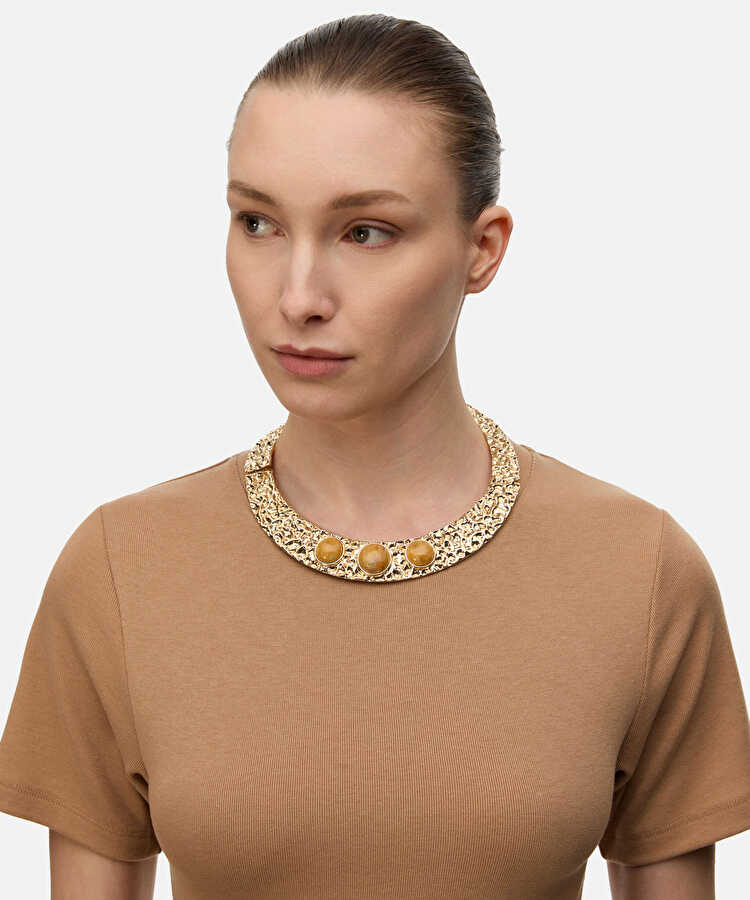 Kombine taşlı dokulu plaka kolye - IS1260051088265 - Altın Kolye
