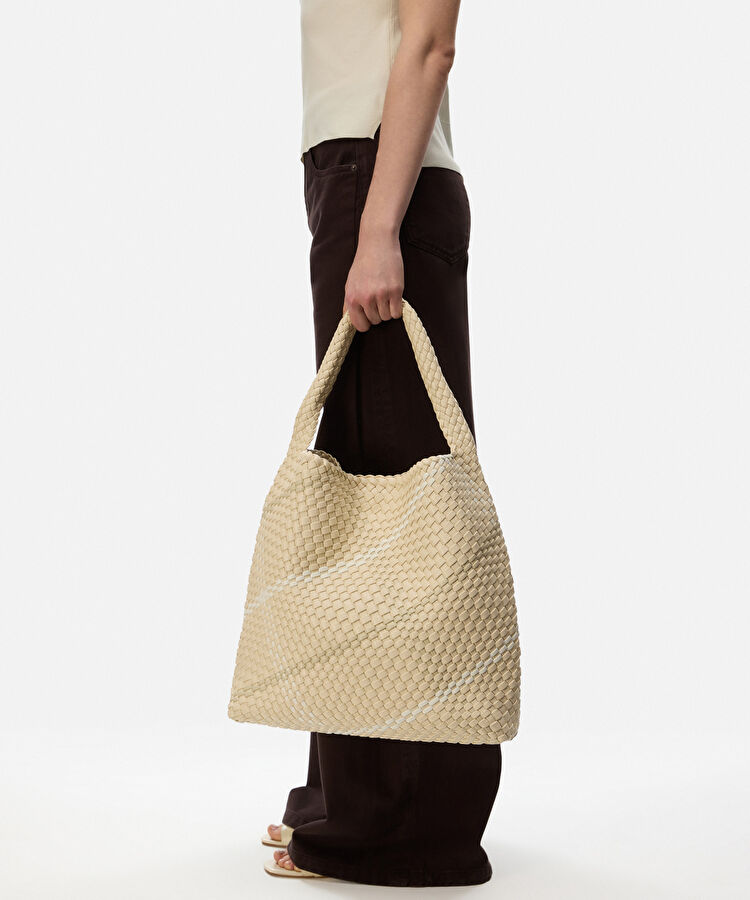 Lattice slouchy çanta - IS1260052101082 - Krem Çanta