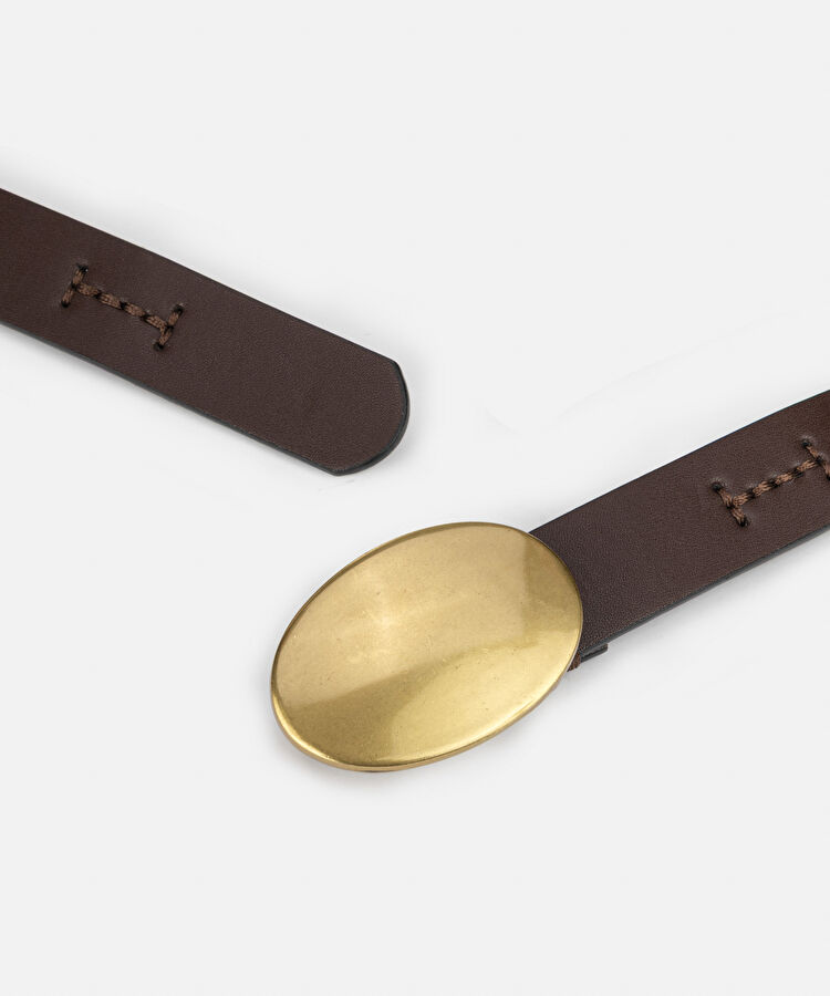 Oval metal tokalı kemer - IS1260053044074 - Kahverengi Kemer
