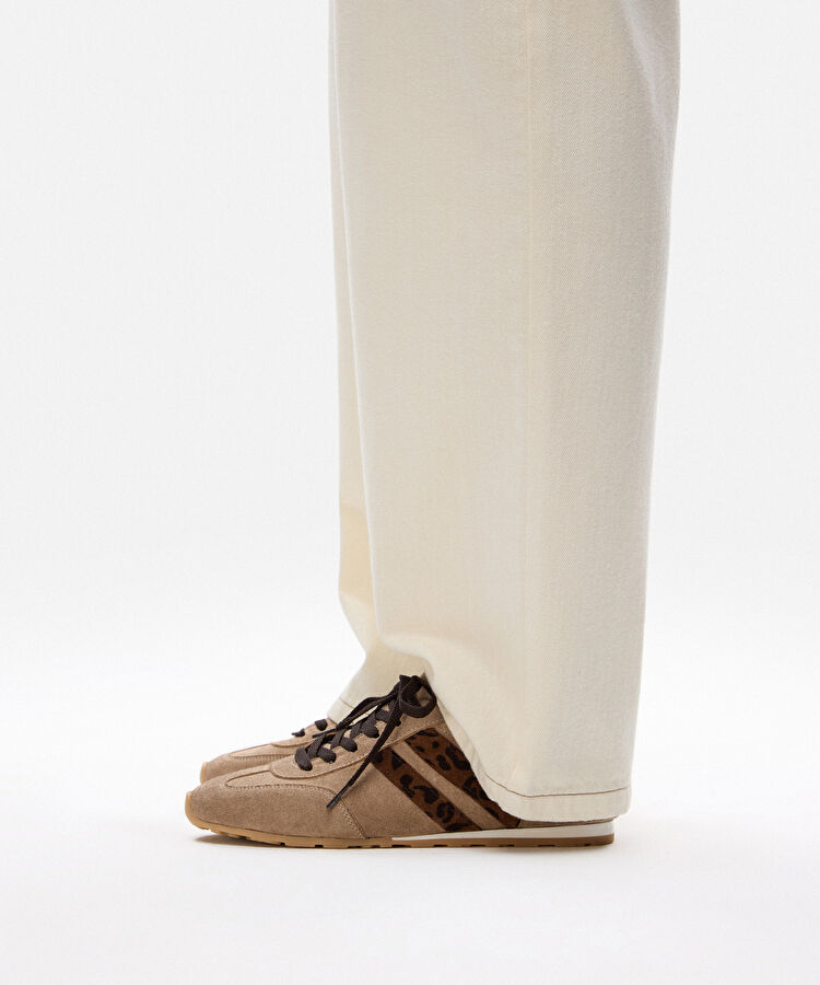 Desen mix deri sneaker - IS1260062005023 - Bej Sneaker