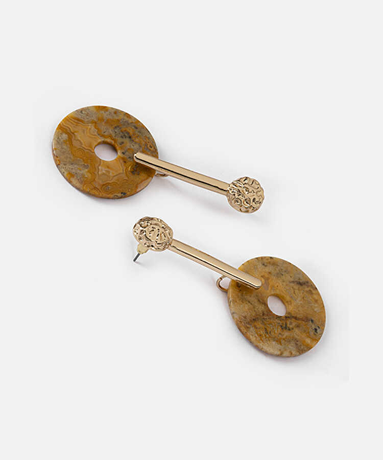 Taşlı ve dokulu metal küpe - IS1260068126265 - Altın Küpe