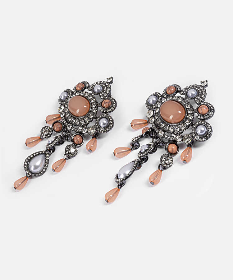 Strass taşlı ve suni incili maksi küpe - IS1260068153122 - Gümüş Küpe