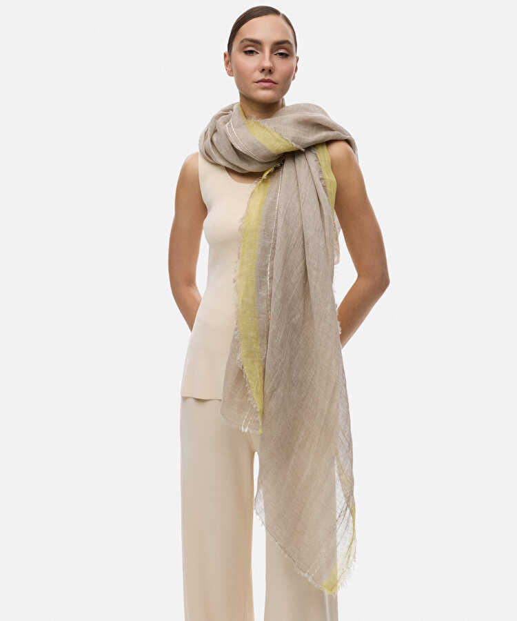 Colorblock keten şal - IS1260082001023 - Bej Eşarp