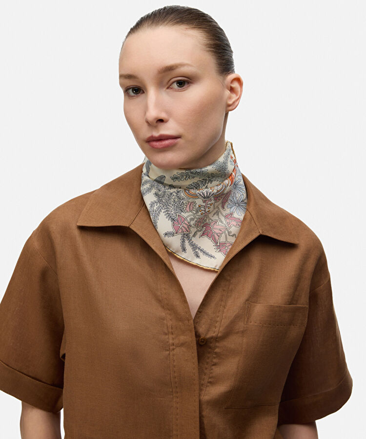 Floral baskılı ipek eşarp - IS1260082047089 - Mavi Eşarp