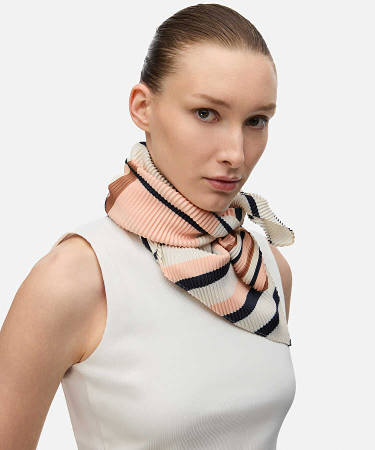 Piliseli colorblock eşarp - IS1260082051018 - Ekru Eşarp