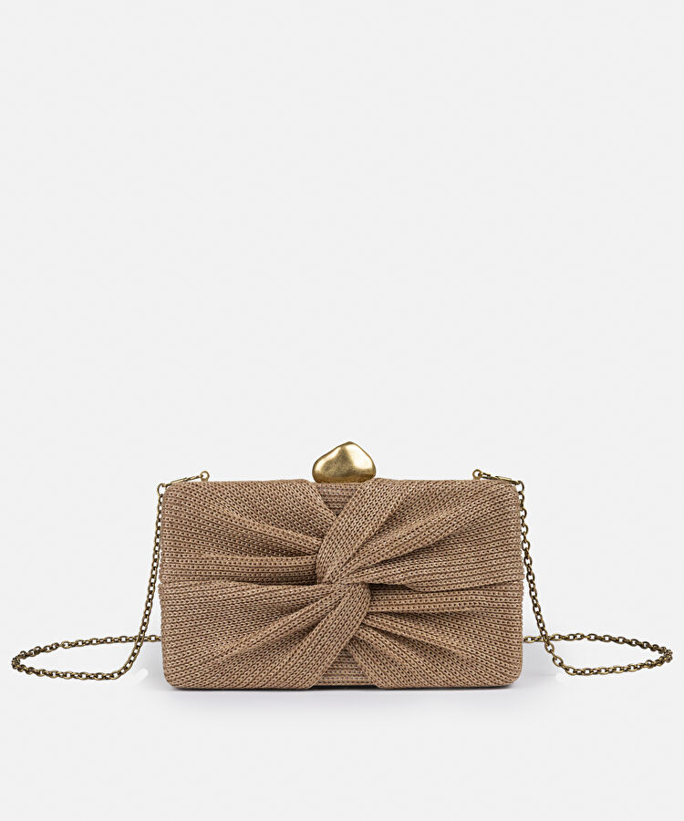 Düğüm efektli uzun zincir askılı clutch - IS1260121002023 - Bej Clutch