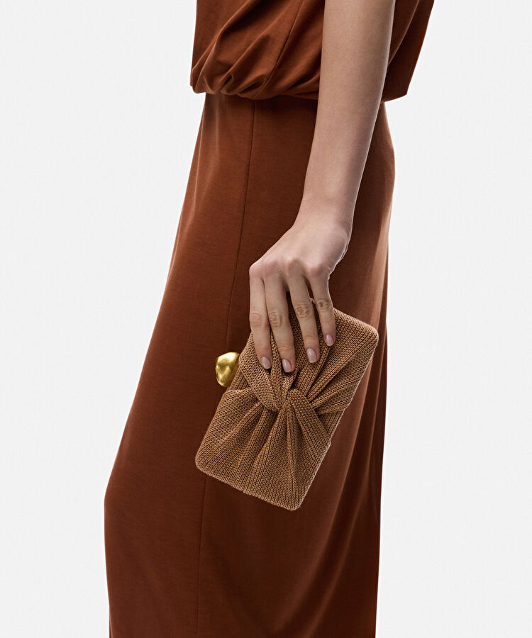 Düğüm efektli uzun zincir askılı clutch - IS1260121002023 - Bej Clutch