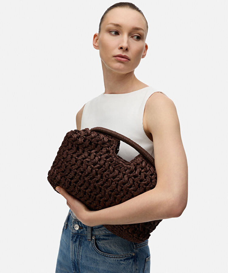 Hasır görünümlü clutch - IS1260121006006 - Koyu Kahverengi Clutch