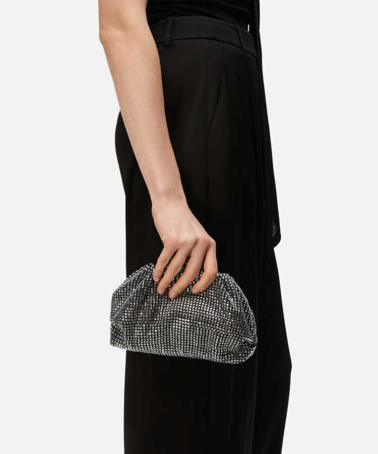 Çıkarılabilir askılı strass taşlı clutch - IS1260121015001 - Siyah Clutch
