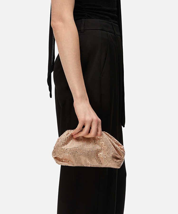 Çıkarılabilir askılı strass taşlı clutch - IS1260121015023 - Bej Clutch