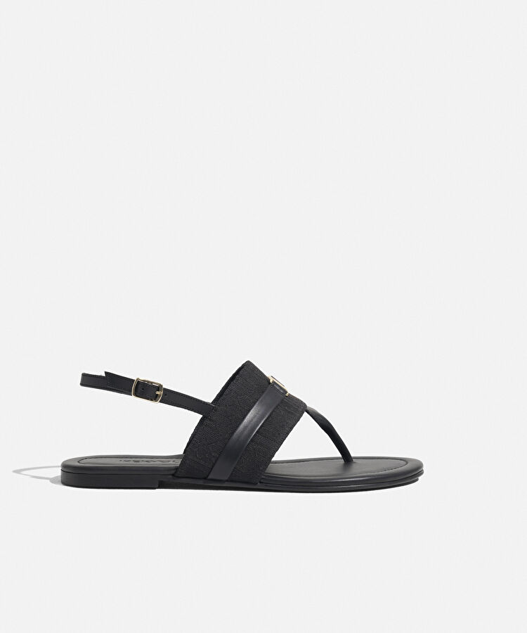 Metal tokalı monogram jakarlı sandalet - I00000033004001 - Siyah Sandalet