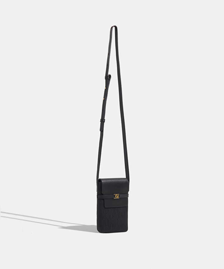 Deri kapaklı monogram telefon çantası - I00000052125001 - Siyah Çanta
