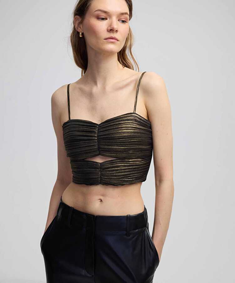 Parlak dokulu drapeli bluz - IW6240006093265 - Altın Bluz