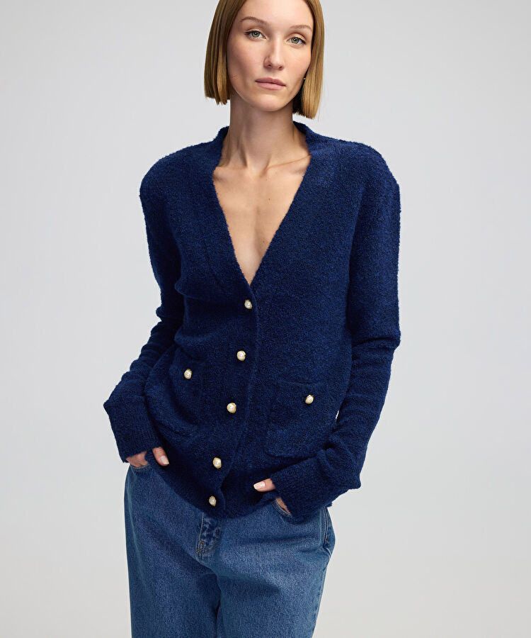 Suni inci düğmeli hırka