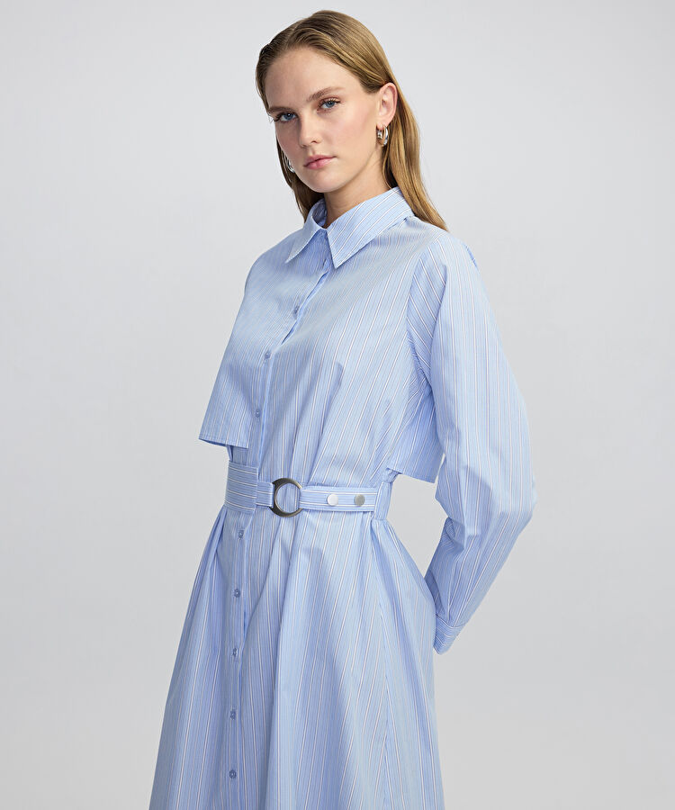 Kuşaklı çizgi desen elbise