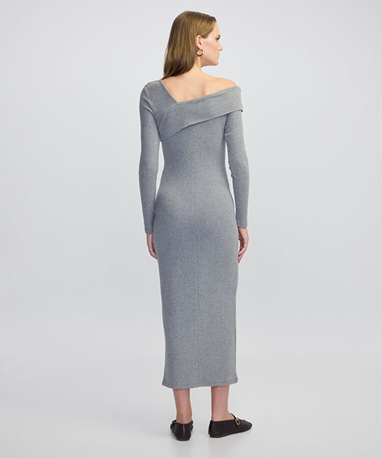 Asimetrik yaka midi elbise — photo 4