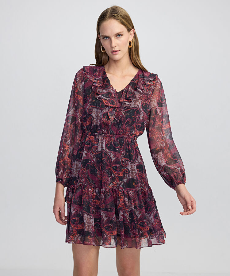 Desenli şifon elbise