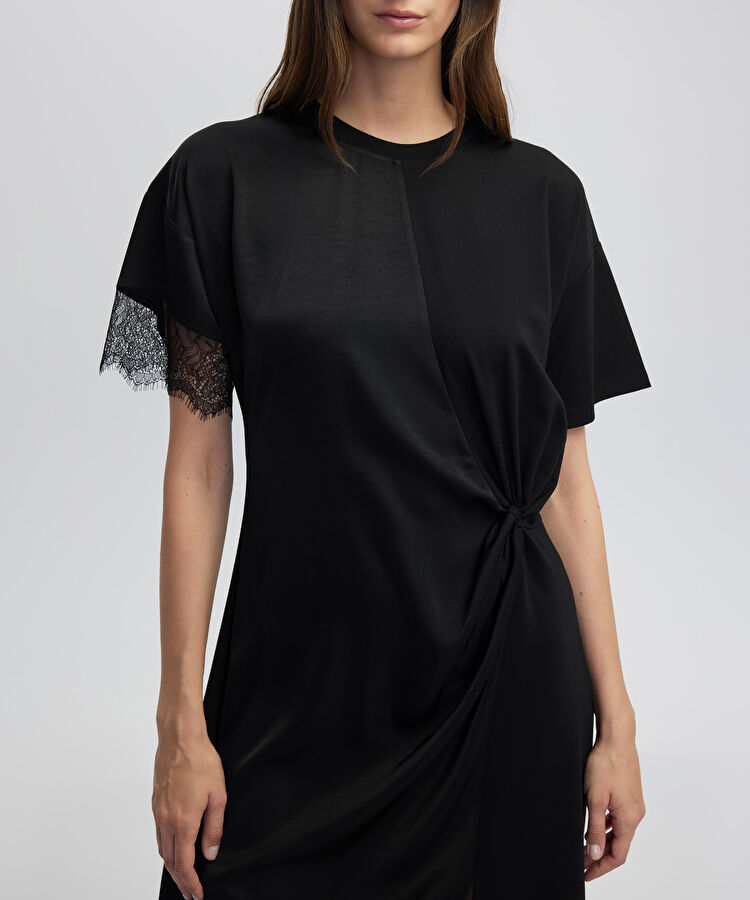 Dantel garnili kumaş mix elbise