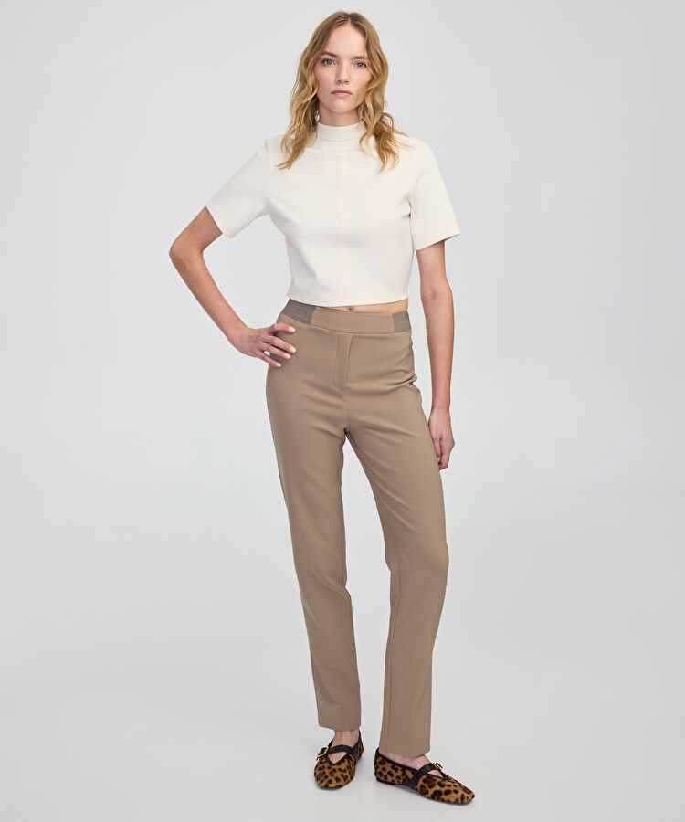 Parlak şeritli skinny fit pantolon